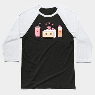 Kawaii Food Art with a Kawaii Cake, Kawaii Drink and Kawaii Milkshake | Cutesy Design Baseball T-Shirt